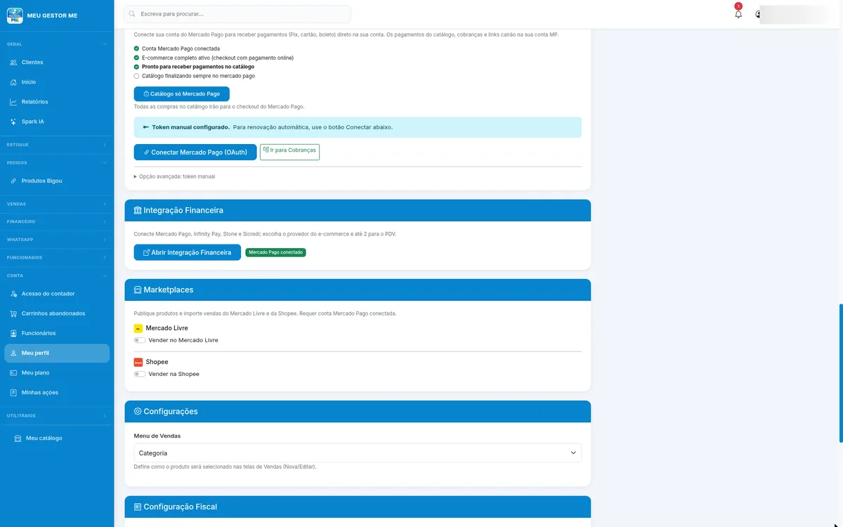 Loja virtual e Mercado Livre
